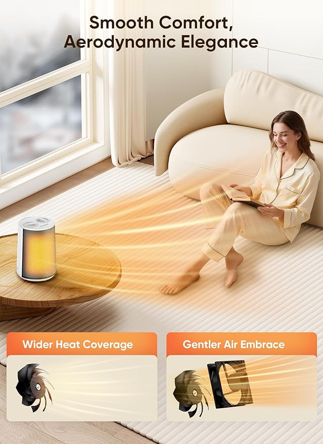 GiveBest Portable Space Heater – 1500W Quiet & Energy Efficient Overheat & Tip-Over Protection, Fast Heating PTC Technology, Ideal for Bedroom, Office & Desk Use, White
