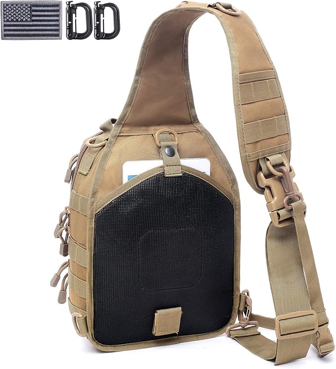 Tactical Sling Bag Pack Military Rover Shoulder Sling Backpack Molle Range Bags Chest Pack Day Pack Diaper Bag (Tan)