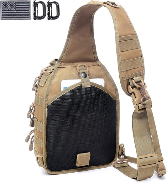 Tactical Sling Bag Pack Military Rover Shoulder Sling Backpack Molle Range Bags Chest Pack Day Pack Diaper Bag (Tan)