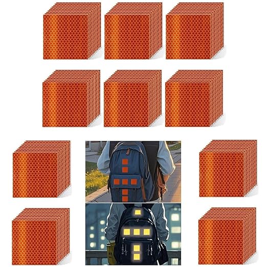 Non Fading Orange Reflective Stickers 4 inch X 4 inch, Outdoor Waterproof High Visibility Warning Safety Adhesive Reflector Tape (100 Pcs)