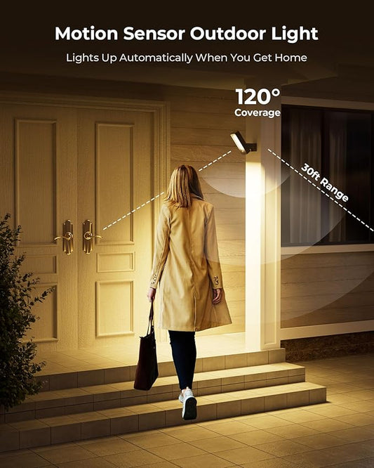 2 Pack Motion Sensor Outdoor Lights, 10000mAh Rechargeable 600 Lumen Battery Operated Outdoor Wall Lights with 3 Modes, 3 Colors, IP65 Waterproof Outdoor Security Lights for Fences, Garage, Patio