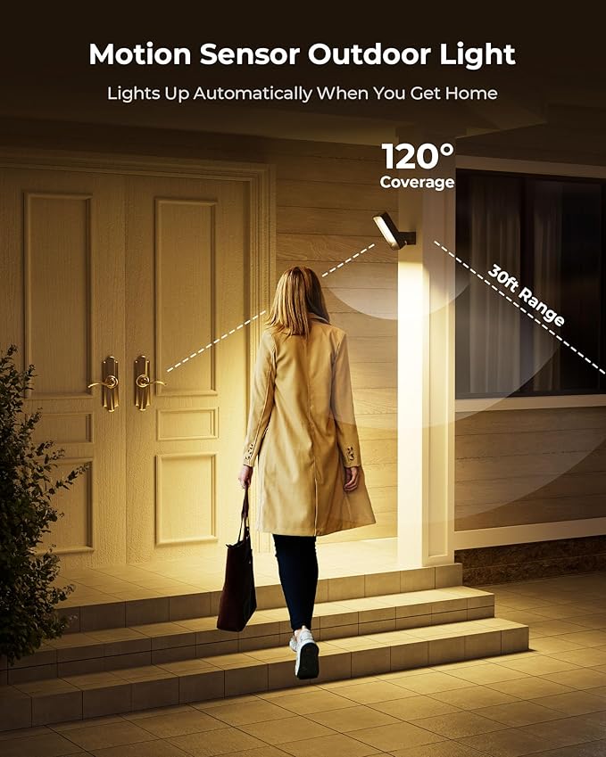Motion Sensor Outdoor Light, 10000mAh Rechargeable 600 Lumen Battery Operated Outdoor Light with 3 Modes, 3 Color Temperatures, Waterproof Outdoor Security Lights for House, Fences, Patio