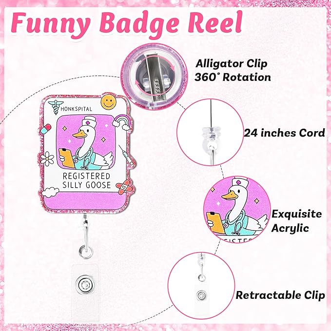 Registered Silly Goose Badge Reel with Alligator Clip Funny ID Badge Holders Cute RN LPN CNA MA PCT Badge Buddy Nursing Medical Students Nurse Accessories for Work