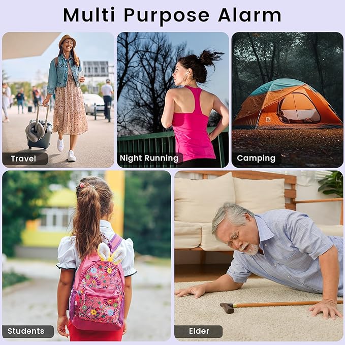 Personal Safety Alarm - 135dB Ultra Loud Siren with LED Strobe Light, USB-C Rechargeable, Compact Keychain Alarm for Women/Men, Emergency Flashlight & Vibration Alert(Purple)