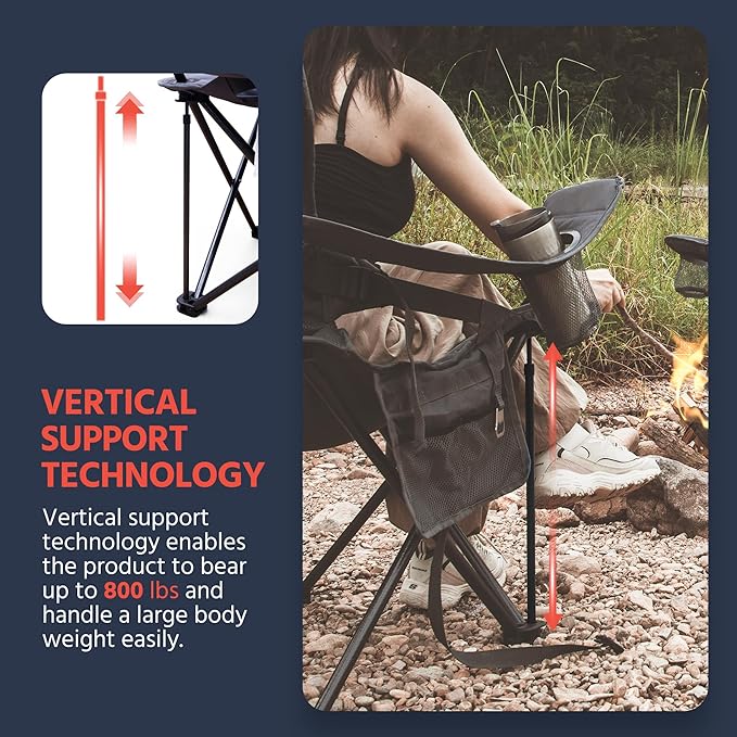 OUTSIDER Folding Camping Chair 400LBS Capacity, Portable Outdoor Lawn Chairs with Ergonomic Lumbar Support, Cooler Bag, Cup Holder, Pockets, Headrest for Beach, Lawn, Hiking (Style-1, 2pcs)