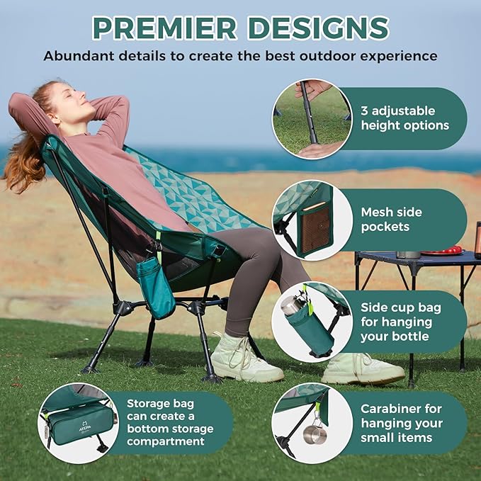 ATEPA UFO3.0 Backpacking Camping Chair, Ultralight Extra Wide Comfortable Folding Chairs Heavy Duty Portable Hexagon Ergonomic Height Adjustable Seat with Anti-Sinking Feet for Hiking Outdoor