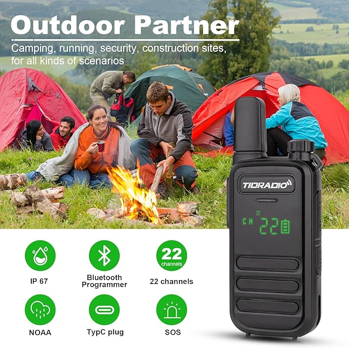 TIDRADIO TD-M11 Walkie Talkies Waterproof IP67,Long Range Two Way Radio with USC-C & Base Charging,NOAA Weather Radio,APP Programmable,2 Way Radio for Adults,Business School Church Restaurant -20 Pack