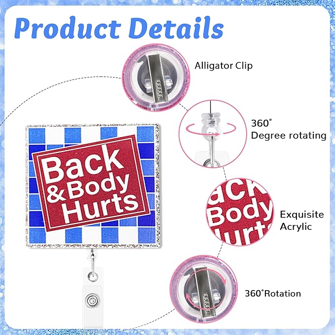 Back&Body Hurts Badge Reel with Alligator Clip Funny ID Badge Holders Cute RN LPN CNA MA PCT Badge Buddy Healthcare Medical Students Nurse Accessories for Work