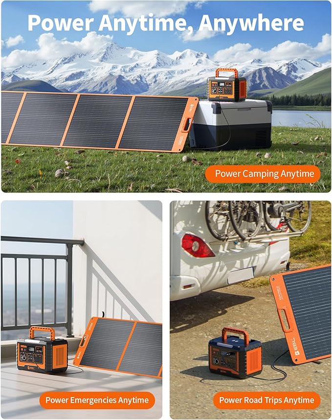 EBL 200W Portable Solar Panel for Power Station, Waterproof IP65 Foldable Solar Panel with MC-4 Anderson Output Connector for RV, Camping, Blackout