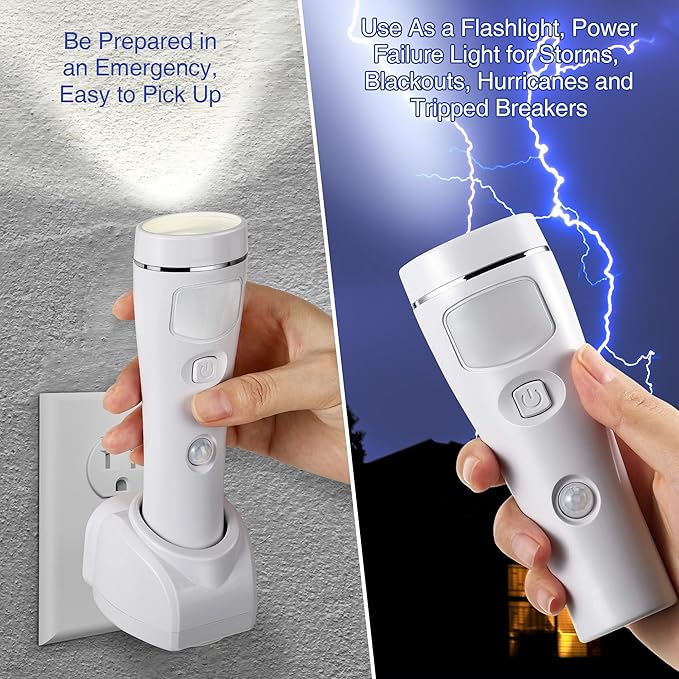 Enhon 4 in 1 LED Emergency Lights for Home Power Failure, 6 Pack Rechargeable Plug in Flashlight Motion Sensor Night Light, Automatic Turn On Power Outage Light for Home Hurricane Supplies(White)