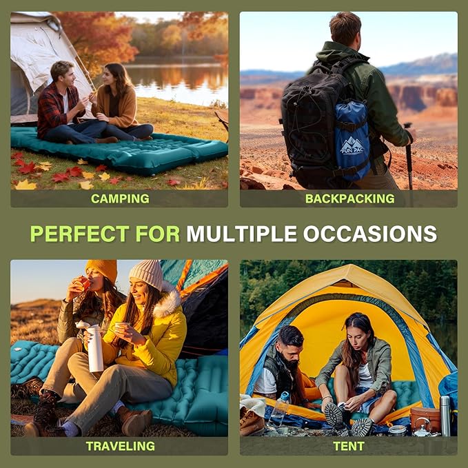 Camping Sleeping Pad, Ultralight Camping Pad with Pillow Built-in Foot Pump Inflatable Sleeping Mat Compact for Camping Backpacking Hiking Traveling