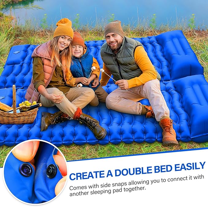 Camping Sleeping Pad with Pillow Built-in Foot Pump Inflatable Sleeping Mat Compact for Camping Backpacking Hiking Traveling - Blue