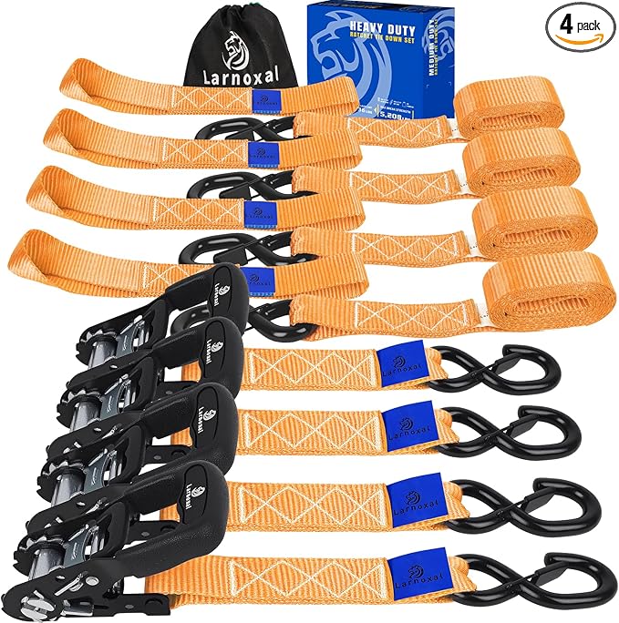 Ratchet Straps, 1.5 inch x 8.2 ft(4 Pack) Heavy Duty Tie Down Straps, Ratchet Tie Down Straps with Soft Loops-5,208 lbs (Orange)