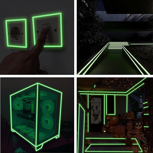 SWRT Glow in The Dark Tape 33FT x 1Inch, Long-Lasting Bright Fluorescent Glow Tape for Christmas Decor, Strong Adhesive Waterproof Glow in The Dark Stickers for Night Decorations, Stairs,Exit Sign