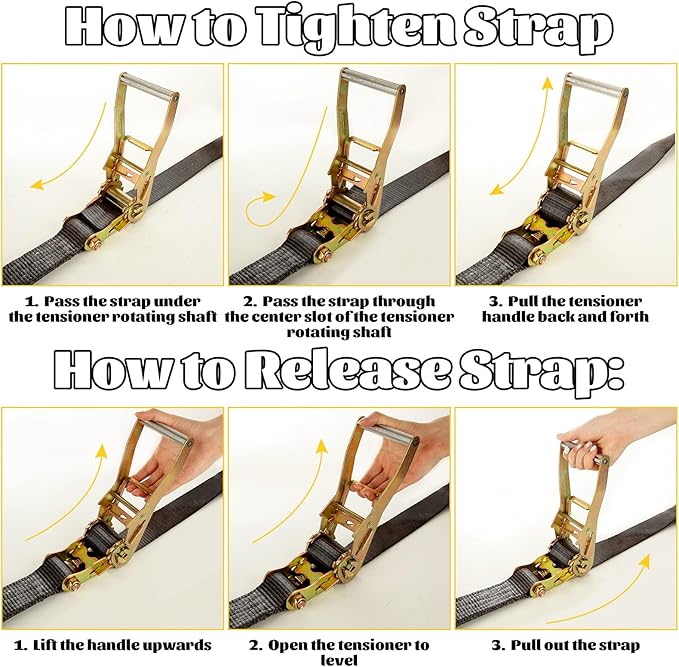 4 Pack 2 Inch Ratchet Straps Heavy Duty 20ft Tie Down Straps Ratchet Flat Hook, 10000 LBS Break Strength, Black Cargo Ratchet Strap for Moving, Truck, Trailers, Motorcycles, Kayaks, Car Roof