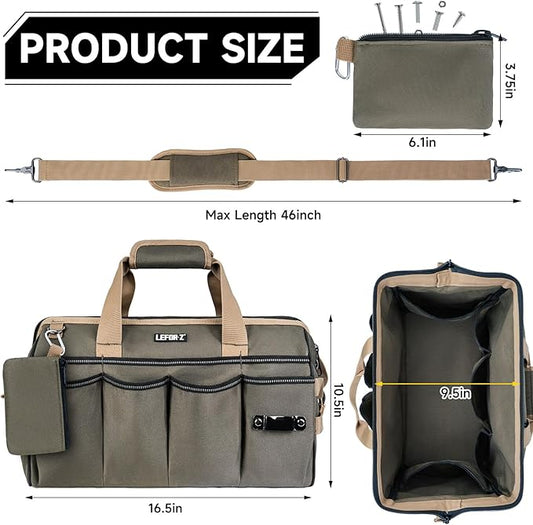 Tool Bag,16-Inch Heavy Duty Tool Bags for Men,27 Pockets Tool Box Organizer Storage,Wide Mouth Toolbag Tools Tote Carrying Case for Dad,Mechanic,Electrician,Bag Only