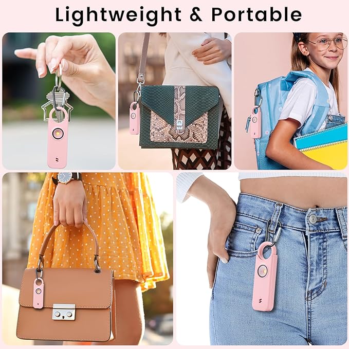 Personal Safety Alarm - 135dB Ultra Loud Siren with LED Strobe Light, USB-C Rechargeable, Compact Keychain Alarm for Women/Men, Emergency Flashlight & Vibration Alert(Pink)