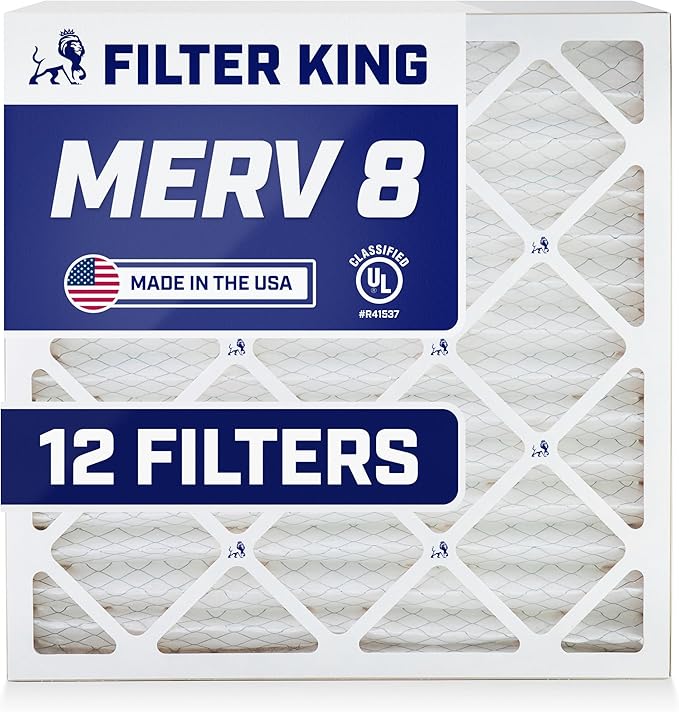 Filter King 20x24x1 Air Filter | 12-PACK | MERV 8 HVAC Pleated A/C Furnace Filters | MADE IN USA | Actual Size: 19.5 x 23.5 x .75"