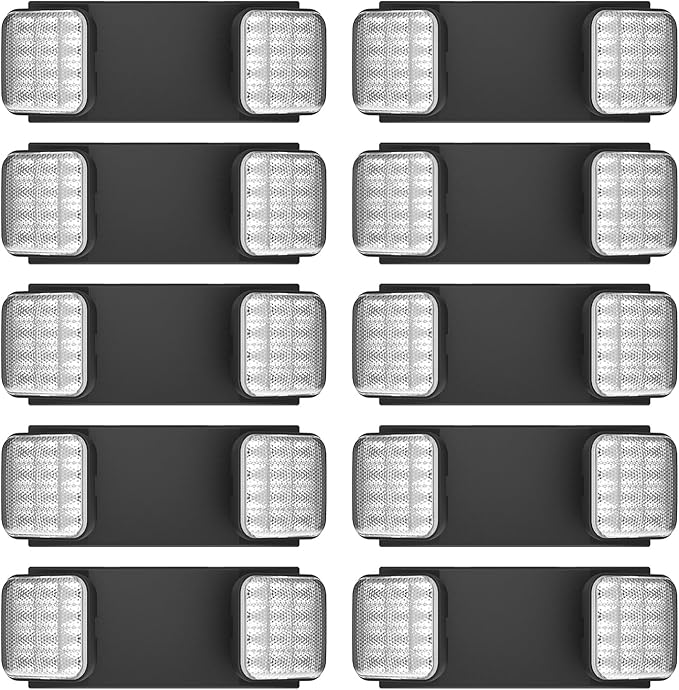 12 Packs Blacks Emergency Lights with Backup Battery,Two Head Adjustable Fire Commercial Emergency Light Fixture-UL Listed-120/277VAC-Led Emergency Exit Lights Fixtures for Business.