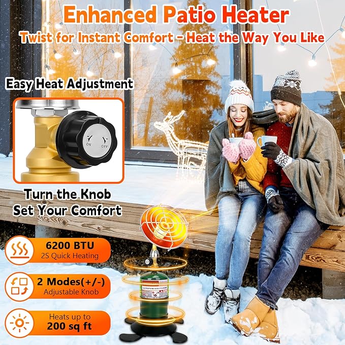 Portable Propane Heater for Camping, Outdoor Small Space Patio Heater with Control Valve, Radiant Cordless Garage Tent Heaters with Foldable Gas Tank Holder for Hiking Ice Fishing Hunting Backyard