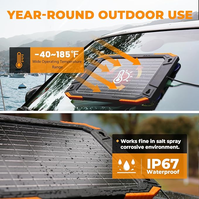 BALDR Upgraded 13W Solar Battery Trickle Charger Maintainer 12V Portable Waterproof Solar Panel Trickle Charging Kit for Car Automotive Boat Marine RV