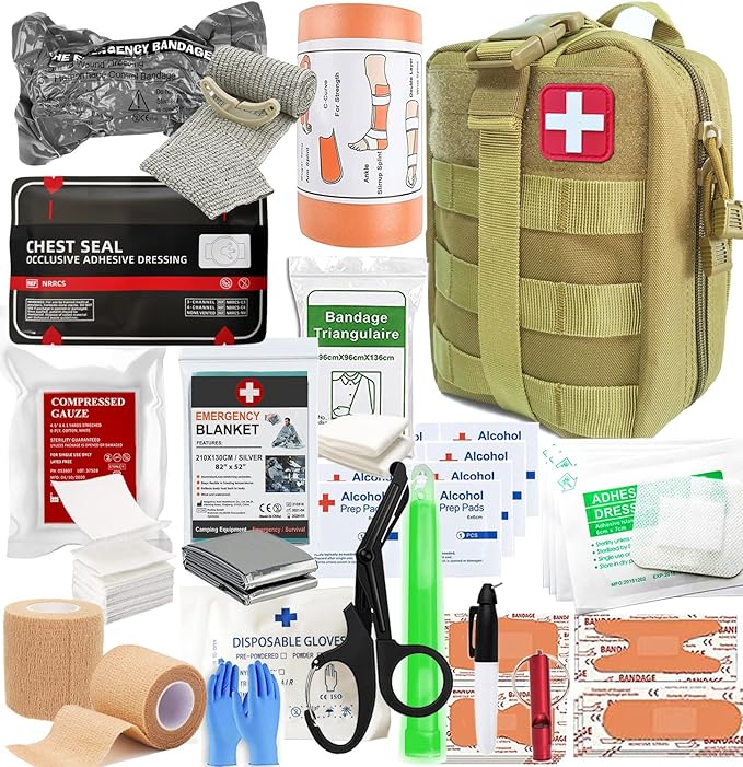 IFAK Kit Trauma Kit Military Medical First Aid Kits Bleeding Contral Emergency Survival Bug Out Bag for Camping Gear Supplies Hiking (Tan)