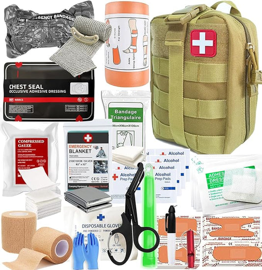 IFAK Kit Trauma Kit Military Medical First Aid Kits Bleeding Contral Emergency Survival Bug Out Bag for Camping Gear Supplies Hiking (Tan)