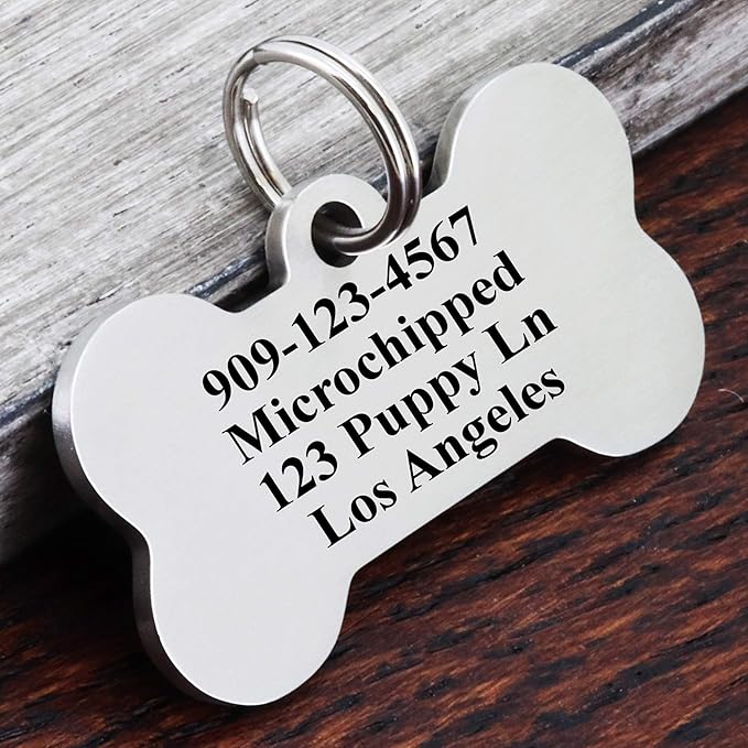 Ultra Joys Custom Personalized Dog ID Tag - Brushed Stainless Steel Bone Tag, Small