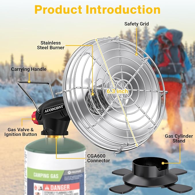 Portable Propane Heater,9200BTU Outdoor Patio Heater with Self Ignition and Gas Cylinder Holder for Tent, Camping, Winter Fishing, Garage,Hiking(Fuel Cylinder not included)