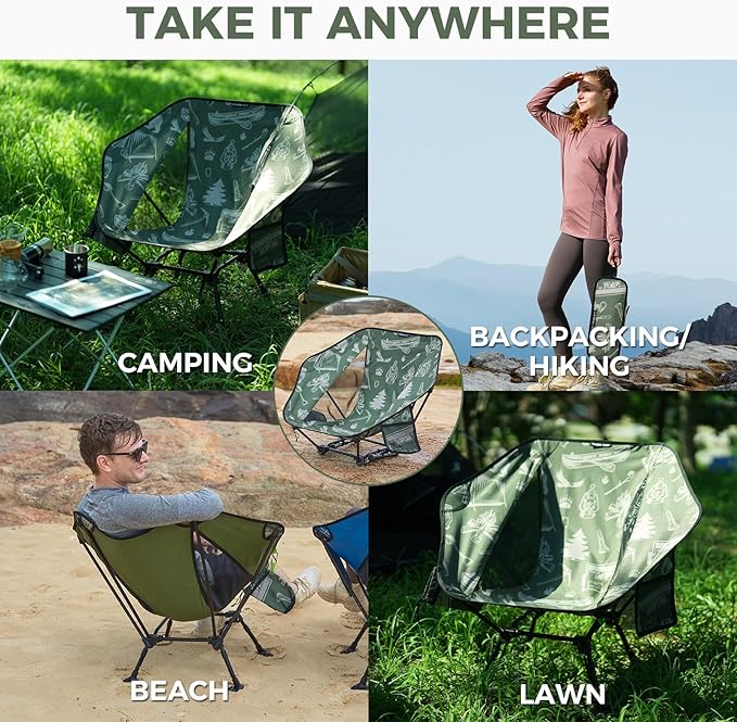 ATEPA UFO3.0 Backpacking Camping Chair, Ultralight Extra Wide Comfortable Folding Chairs Heavy Duty Portable Hexagon Ergonomic Height Adjustable Seat with Anti-Sinking Feet for Hiking, Forestcamp