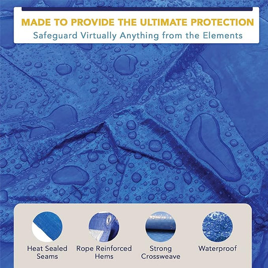 30' x 60' Waterproof Tarp | Medium Duty Reversible Blue/Silver | Multipurpose Indoor/Outdoor Use: Tents, Wood Cover, Furniture, Car, Boat, Pool, & More | Tear Resistant