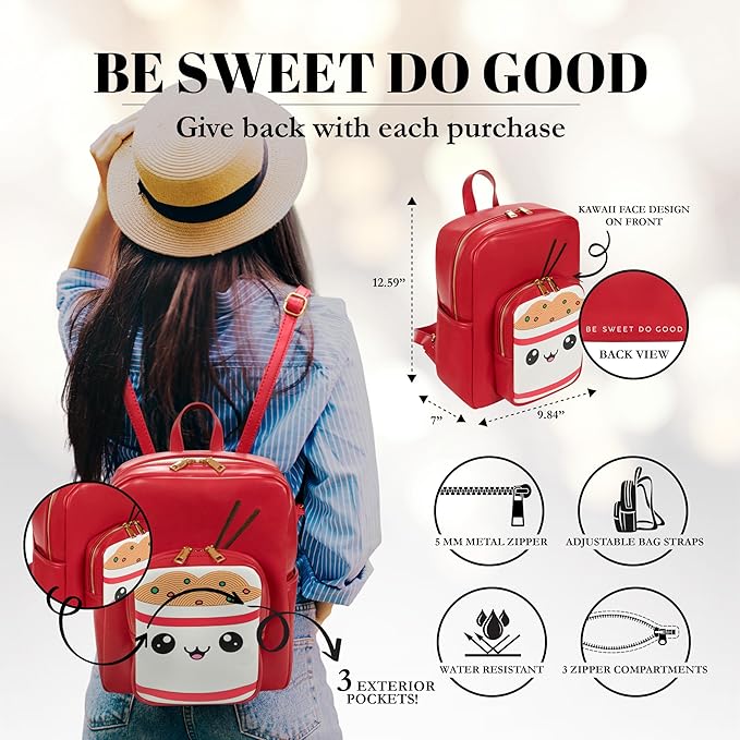 Kawaii Ramen Noodle Backpack Purse | Women and Kids Fashion Backpack Purse | Faux Leather