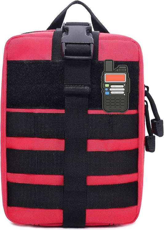 Ham Radio Go Bag in Red Colour with Tear-Away Velcro Back - Molle Compatible, Multi-Pocket Design for Radios, Cables, and Gear