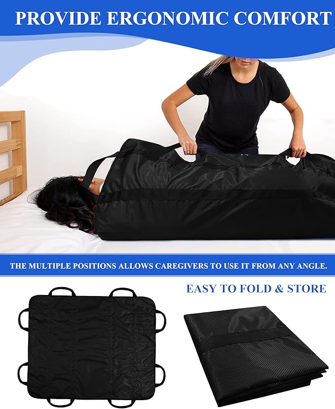 SPRING SEAON Patient Positioning Bed Pad with Handles – Transfer & Slide Sheet for Elderly Care, Waterproof Washable Draw Sheet for Hospital or Home Use, 46.5" x 38.5", 400 LBS Support,Black