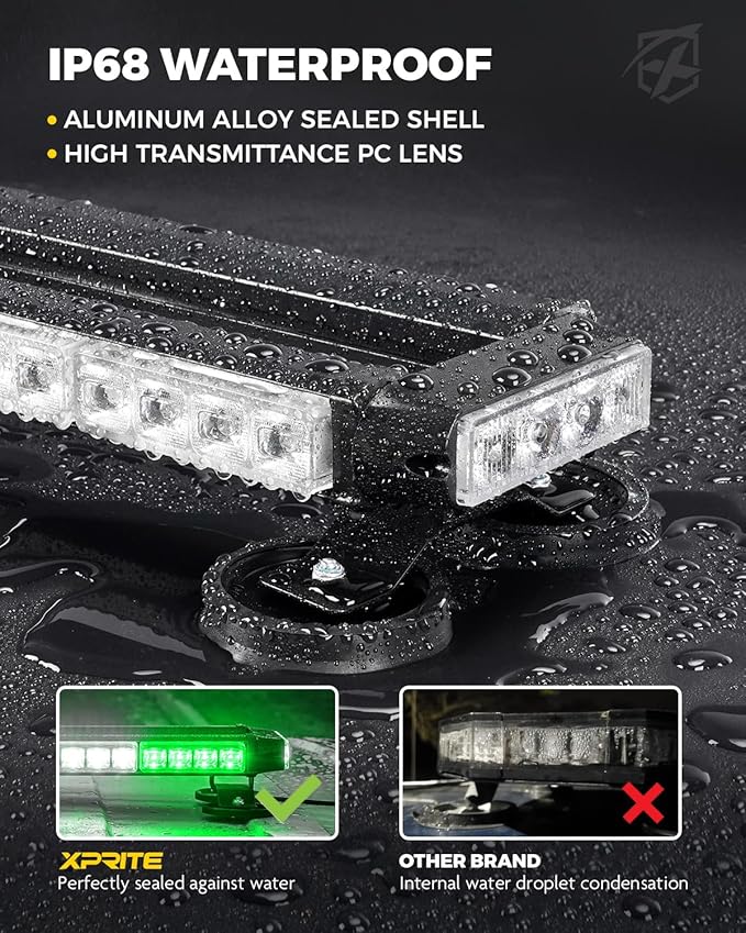 Xprite White Green Rooftop Emergency Strobe Light Bar, Beacon Safety Flashing Warnin Lights w/Magnetic Base for Construction Trucks Plows Postal Security Cars