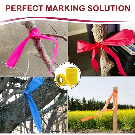 GEYYANG Yellow Flagging Tape,3.35 Mil Thick,1-3/16" x 98ft, 6 Rolls - NO Adhesive Plastic Ribbon Neon Marking Tape for Tree Marking, Hunting, Boundaries Hazardous Areas,Trail Marking, Barricade Tape