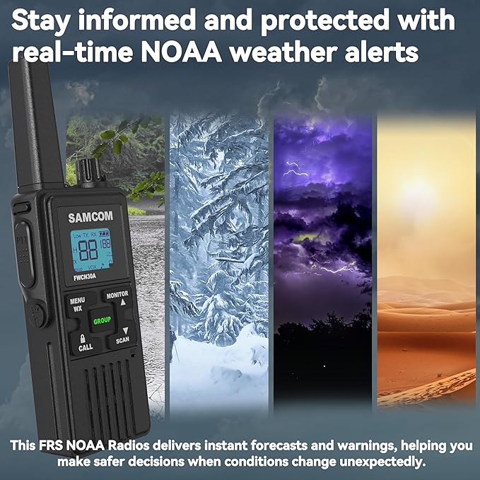 FRS Walkie Talkies Long Range for Adults,Rechargeable FWCN30A Radios with NOAA Family 2 Way Radio with Earpiece 1250mAh Flashlight Type-C for Camping Hiking Cruise,4Pack
