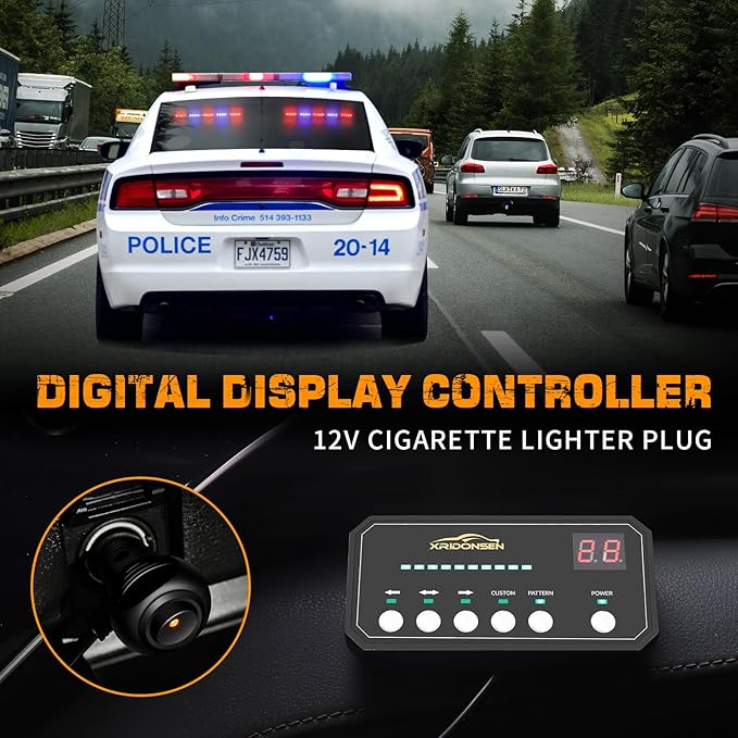 XRIDONSEN 2x 17 inch Emergency Dash Police Lights 40 LED Red Blue Police Light Bar Interior Front/Rear Windshield Strobe Lights Safety Warning Hazard Caution w/Suction Cups for Vehicles Trucks Car