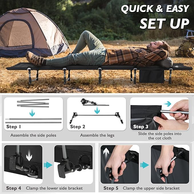 Ultralight Folding Tent Camping Cot Bed Lightweight Backpacking Cot Without Tools Hiking Cot Portable Camping Bed for Adults Camping Hiking, Travel, Home, Black