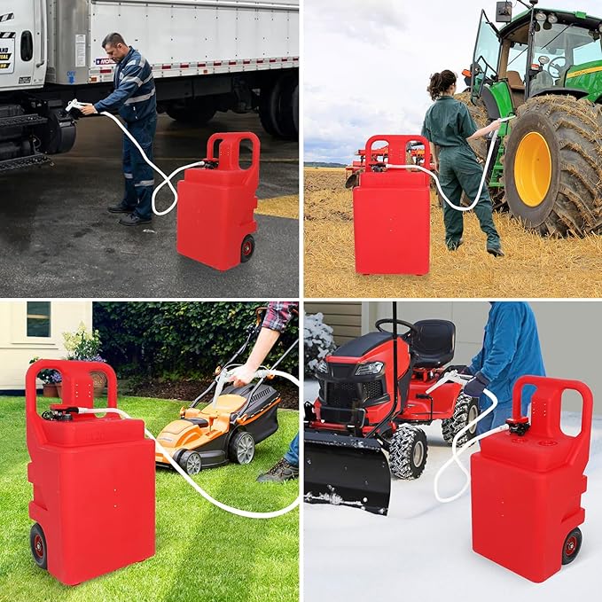 32 Gallon Portable Fuel Caddy Tank with 3.2GPM Automatic Transfer Pump ，12V / 4AA Battery Powered，6.5 ft Hose Diesel Transfer Tank for Gasoline Diesel Fuel & DEF/Urea Liquid