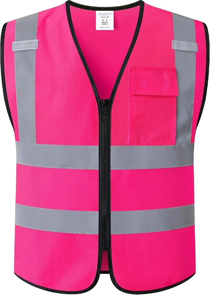 Safety Vest for Men Women with Chest Pocket,Mesh High Visibility Reflective Construction Work Vest,Meets ANSI/ISEA Standard (KZ179-Pink-3XL)