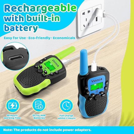 Vvinca Rechargeable Walkie Talkies for Kids 4 Pack, 5-7 Year Old Boy Toys Long Range 22 Channels 2 Way Kids Walkie Talkie with Flashlight for Camping Hiking Indoor Outdoor 3 4 5 6-12 Girl Boy Gift