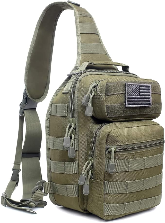 Tactical Sling Bag Pack Military Rover Shoulder Sling Backpack Molle Range Bags Chest Pack Day Pack Diaper Bag (Army Green)