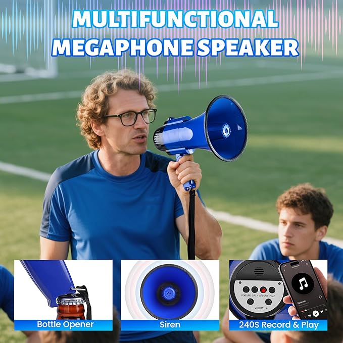 30 Watt Power Portable Megaphone Bullhorn Speaker Voice, Siren/Alarm and 240S Recording with Volume Control and Strap