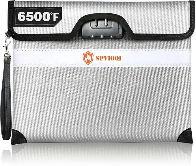 6500°F Fireproof Document Bag with Lock, Upgraded Fireproof Money Bag for Cash w. Zipper/Reflective Strip, 10Layers of Heat Insulated Materials, Water Resistant Fireproof Bag for Documents