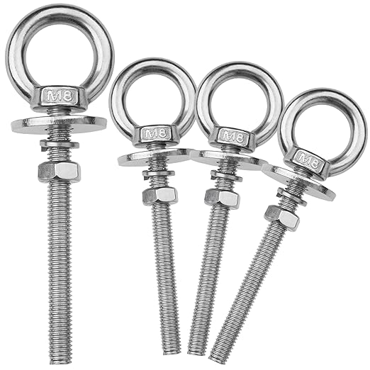 4 Pack M8 Stainless Steel Eye Bolts with Nuts, 5/16" x 3" Long Lifting Ring Eye Bolt， Eye Bolts Heavy Duty for Hang Tie Down Outdoor (4, M8x77mm (5/16"x3"))