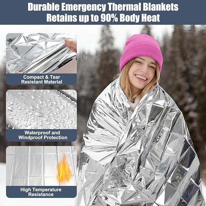 300 Pcs Homeless Care Package Supplies Bulk Winter Emergency Blankets Beanies Hat Gloves Scarves Socks Drawstring Bags for Men Women Cold Weather Camping Outdoor Survival Kit (6 Colors)