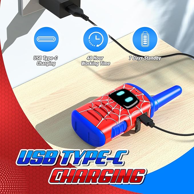 Walkie Talkies for Kids Boys Rechargeable: 2 Pack Kids Walkie Talkies Outdoor Toys for 3 4 5 6 7 8 Year Old Boy Christmas Birthday Gifts Stocking Stuffers for Grandkids Age 3-8 Year Old Hiking Camping