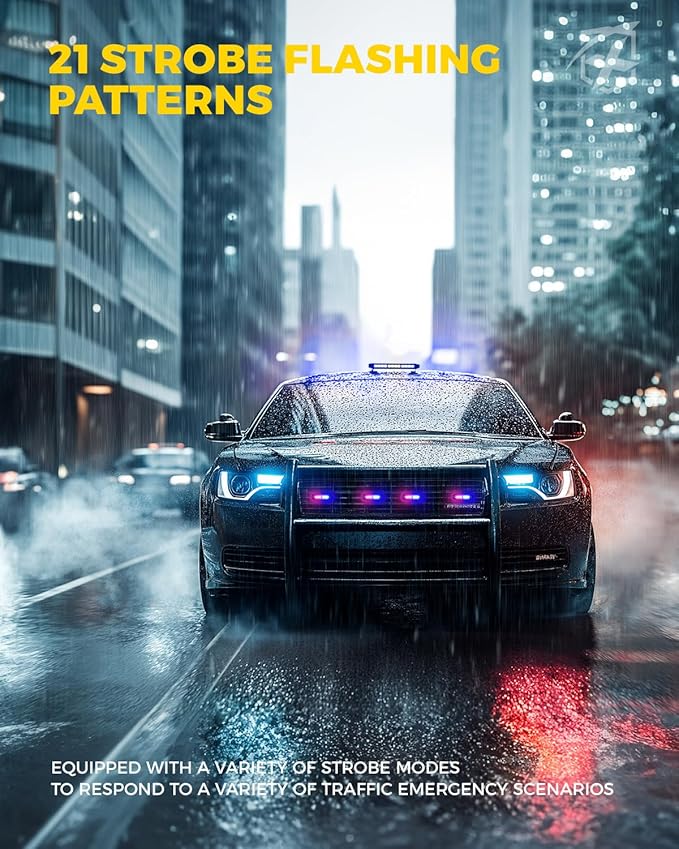 Xprite White Blue Rooftop Emergency Strobe Light Bar, Beacon Safety Flashing Police Lights w/Magnetic Base for Police Law Enforcement POV Vehicles Trucks