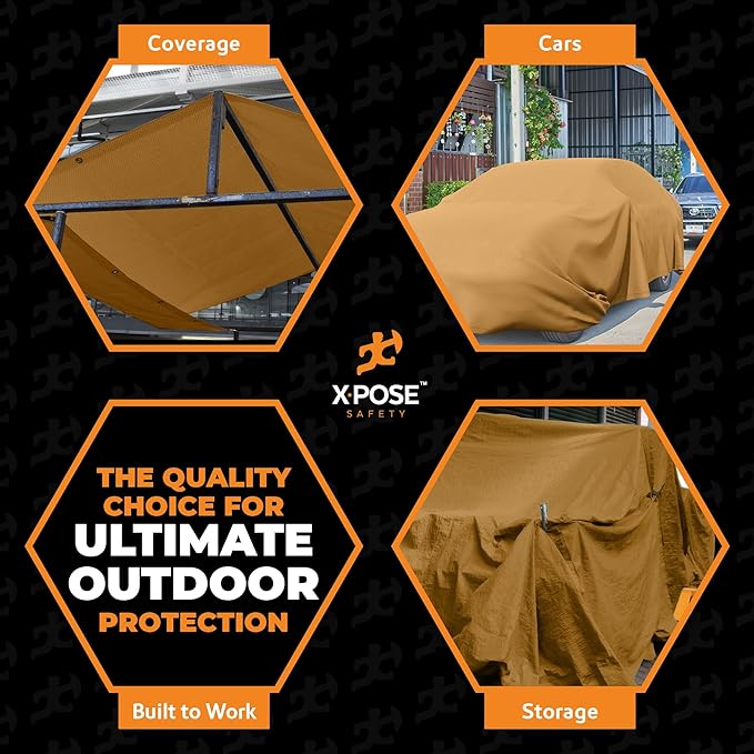 Xpose Safety 10oz Tan Canvas Tarps 14' x 14' – Bulk Half Pallet (24 Packs) – Multipurpose Heavy Duty Water-Resistant Tarpaulin with Brass Grommets for Camping, Canopy & Equipment Protection